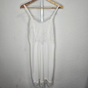 Vintage Power Models White Nylon Lace Full Slip Dress Sheer Tricot Linge Size 38